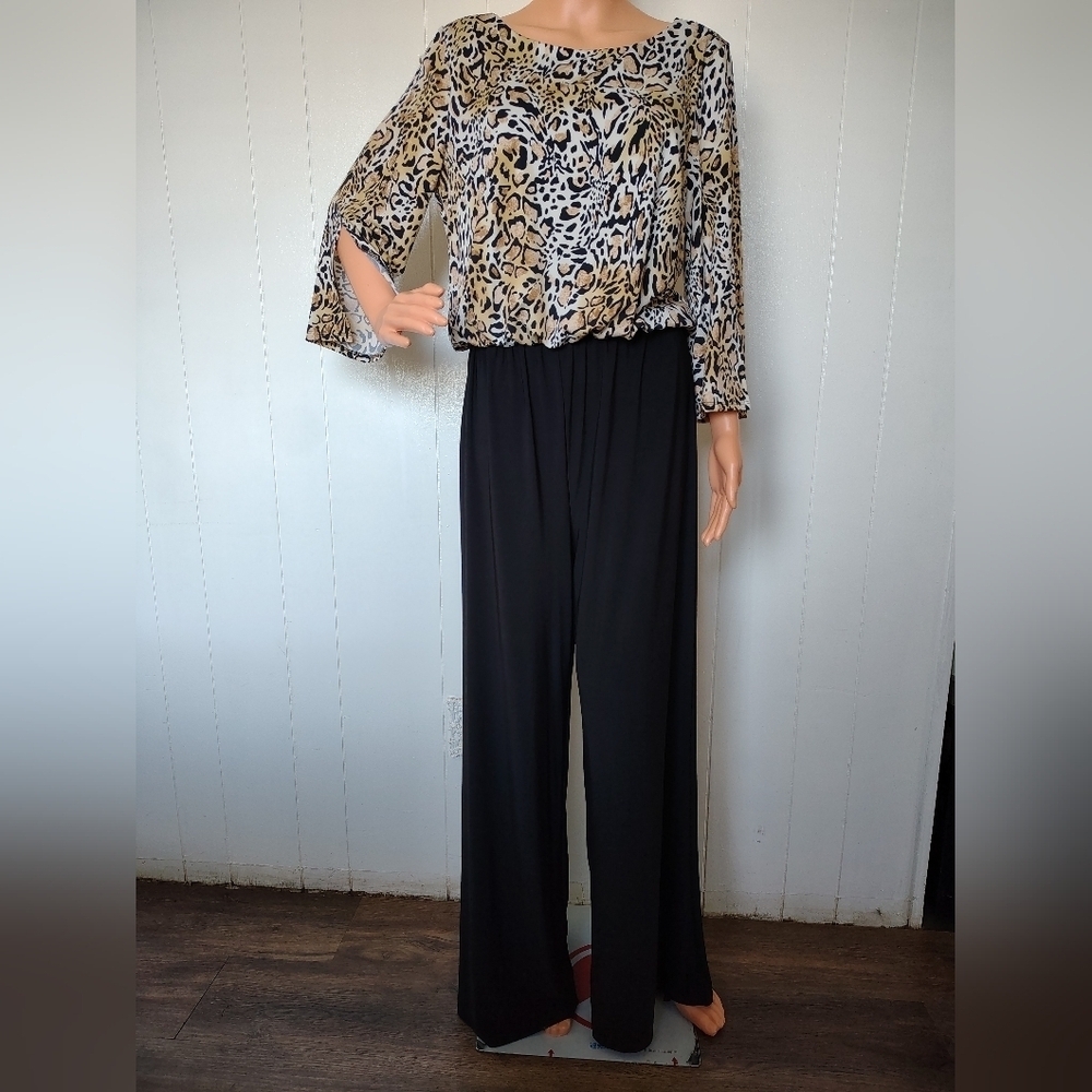 MSK Elegant Black and Animal Print Jumpsuit Size L